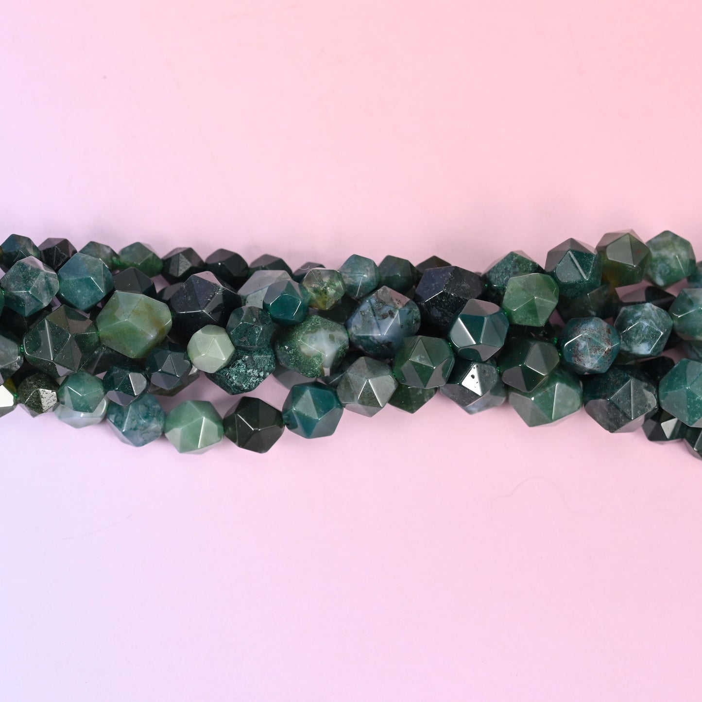 Moss Agate Diamond Star Cut Beads 6mm 8mm 10mm Jewelry Making 15.5 Inch Strand