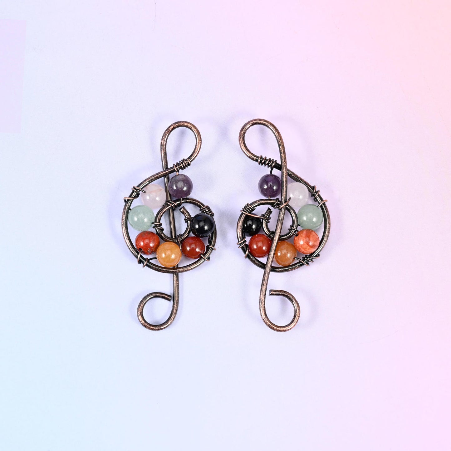 Music Symbol Pendants with Wired Mixed Gemstone