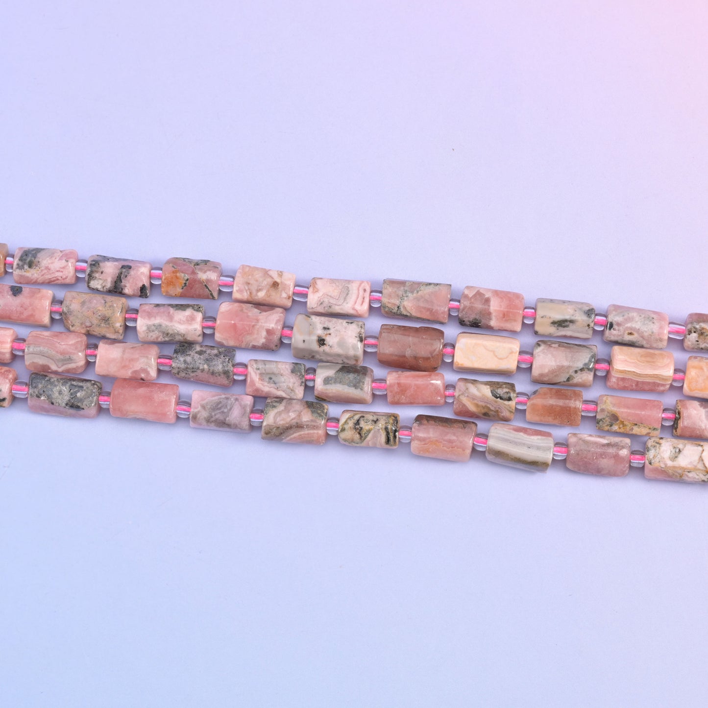Pink Rhodonite Faceted Tube Beads Size 12x8mm Jewelry Making 15.5 Inch Strand