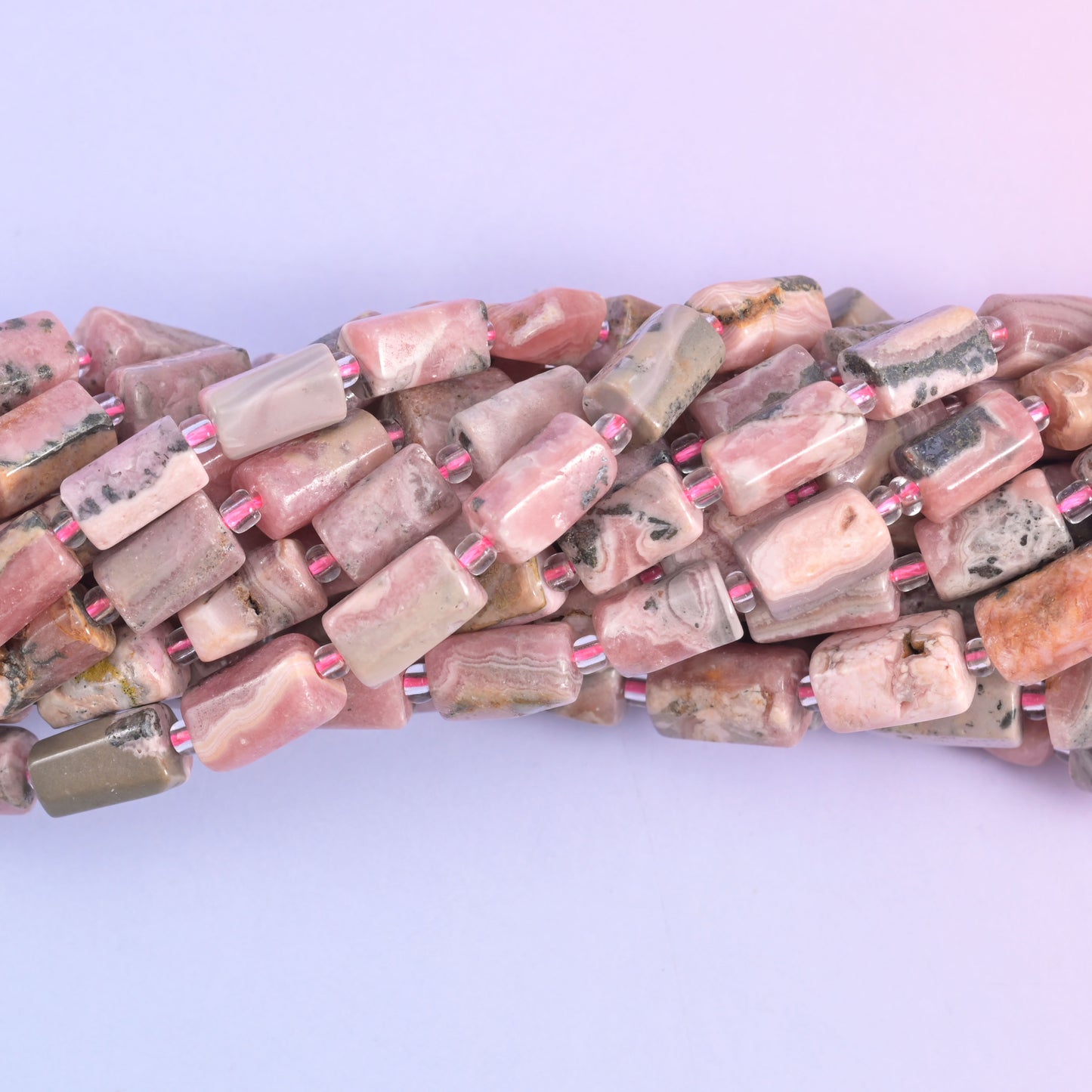 Pink Rhodonite Faceted Tube Beads Size 12x8mm Jewelry Making 15.5 Inch Strand