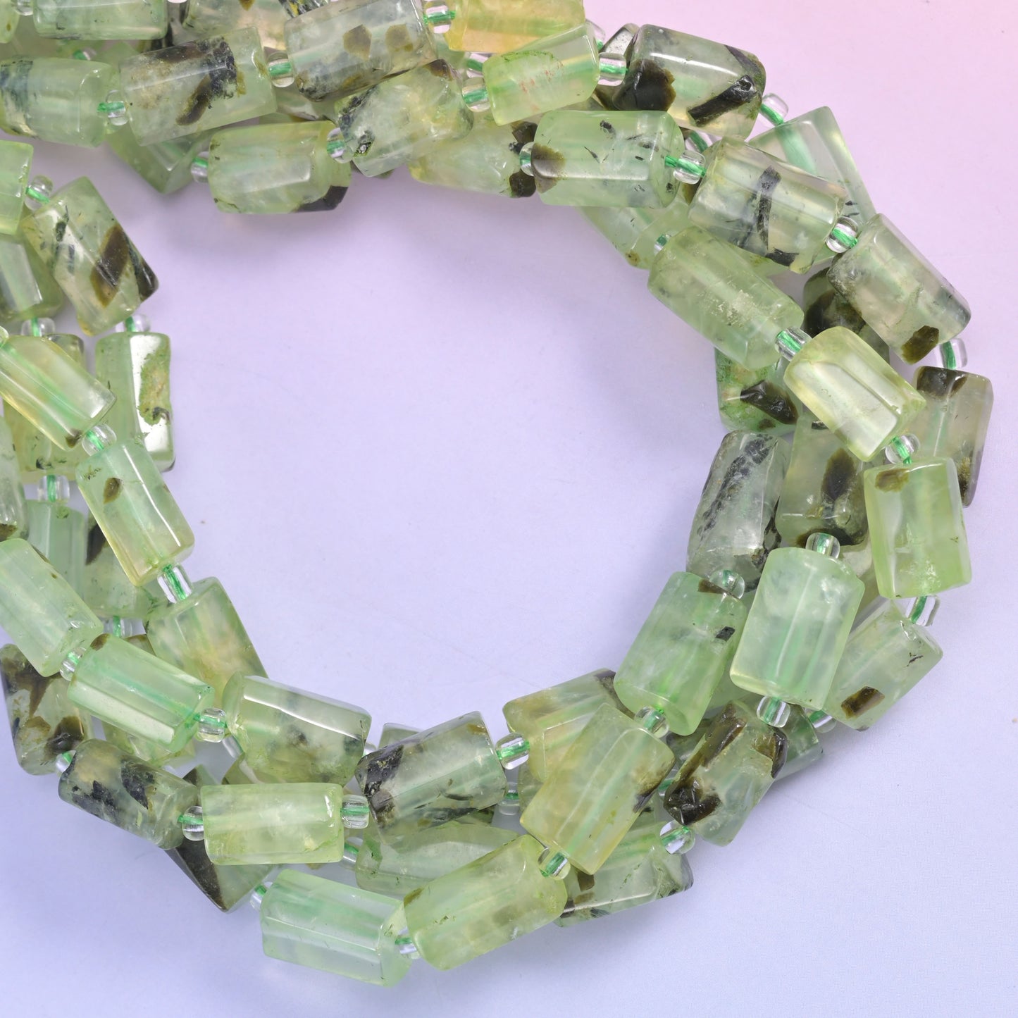 Prehnite Faceted Tube Beads Size 12x8mm Jewelry Making 15.5 Inch Strand