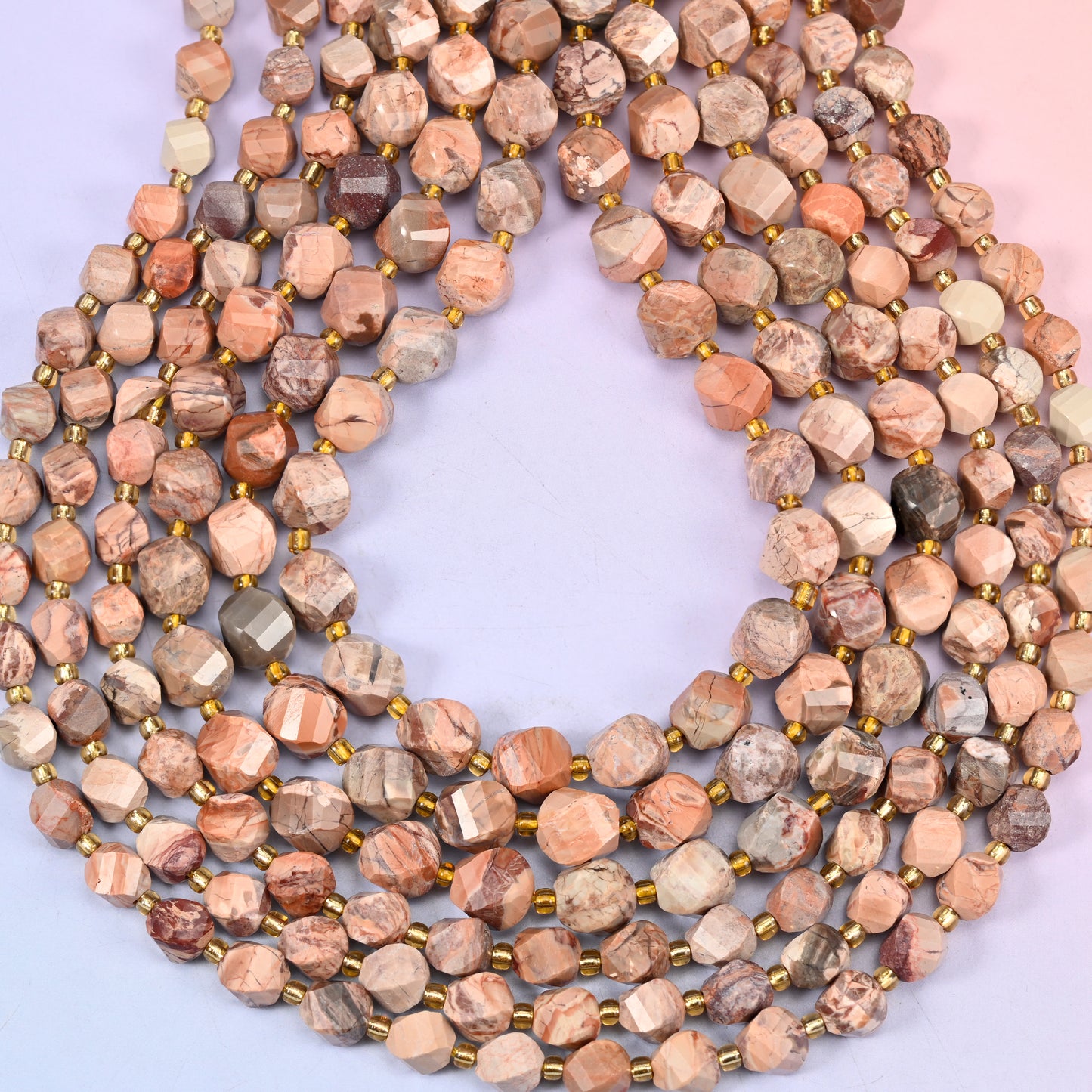 Red Howlite Faceted Spiral Twist Beads: Size 8mm 10mm, Jewelry Making, 15 inch Strand