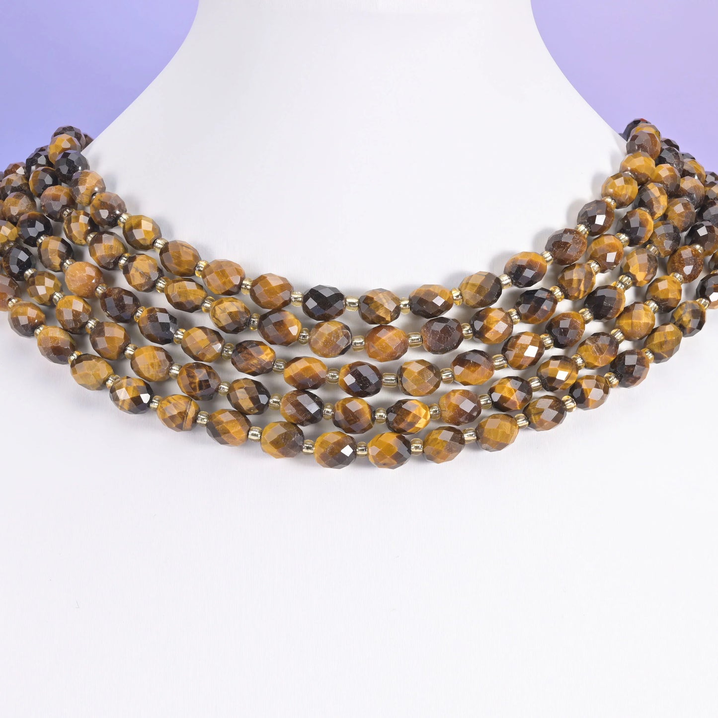 Tiger Eye Faceted Rice Barrel Beads