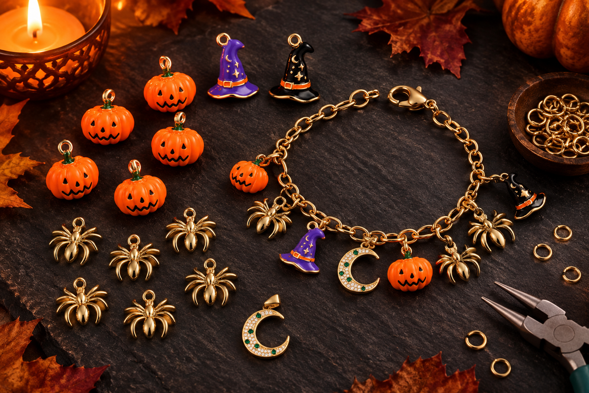 Halloween Charms for Jewelry Making: Pumpkin, Witch Hat, Spider & Moon Ideas