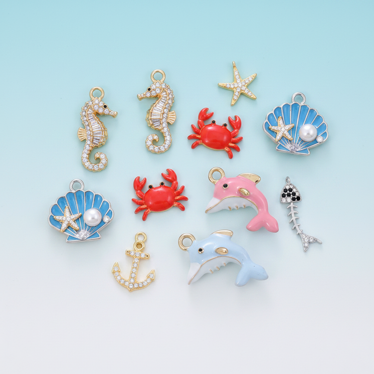 Mixed 18K gold plated sea life charms