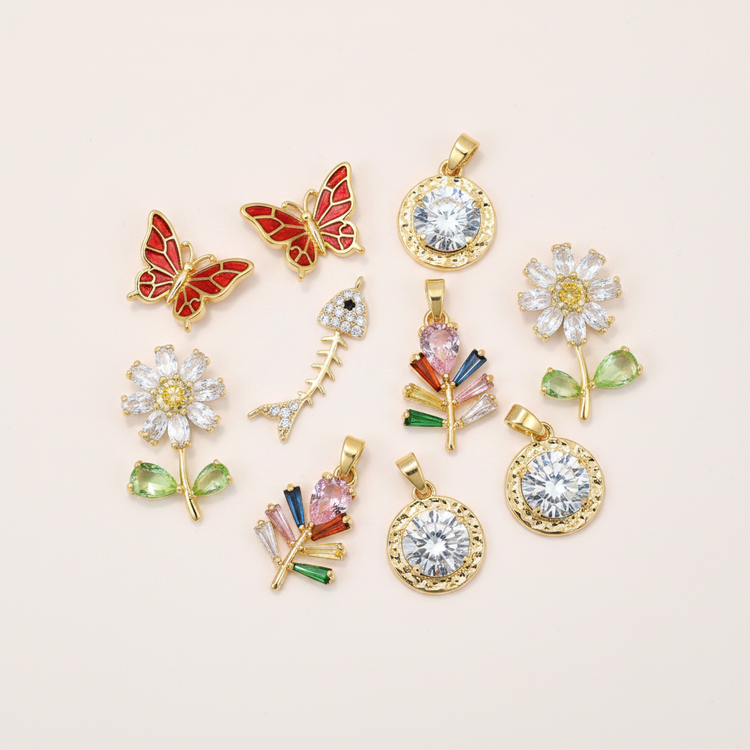 Mixed 18K gold plated zirconia charms