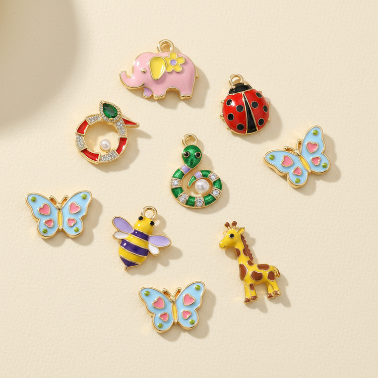 Mixed 18K gold plated animal and insect charms