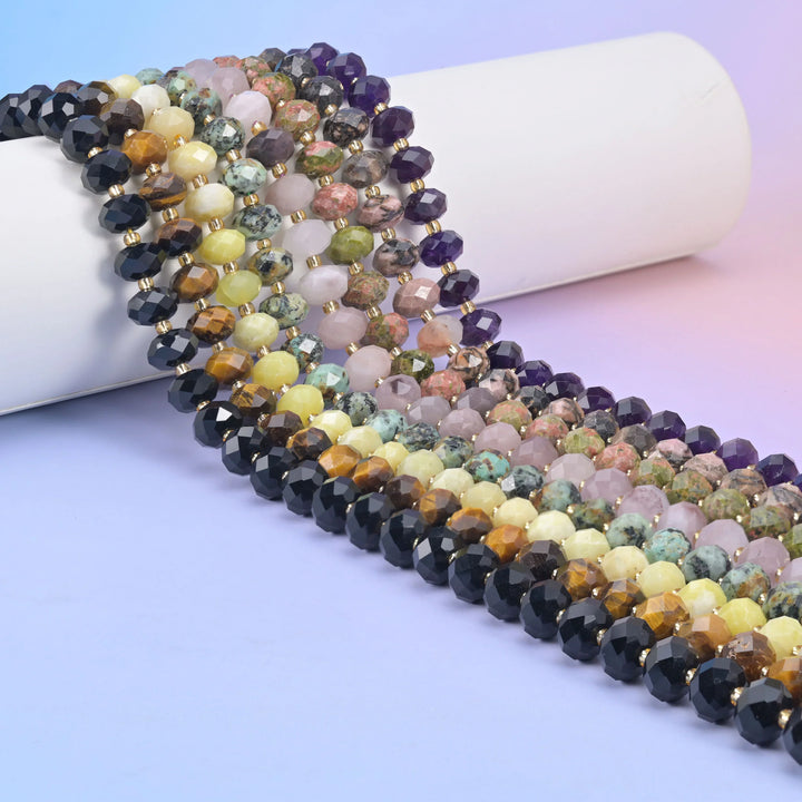 Natural Gemstone Faceted Rondelle Beads - Size 6x10mm - Jewelry Making Beads - 15.5 Inches Strand Length - S1 - Mycrazycrystal
