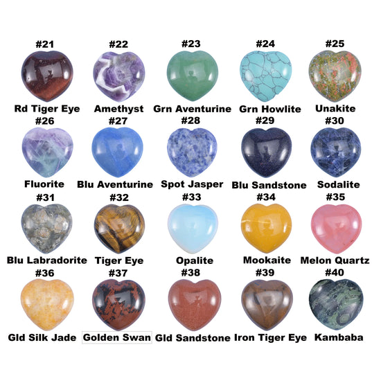 30mm Gemstone Heart Polished Healing Crystal Heart Pocket Stone DIY Gemstone Heart No Hole