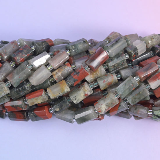 African Bloodstone Faceted Tube Beads Size 12x8mm Jewelry Making 15.5 Inch Strand