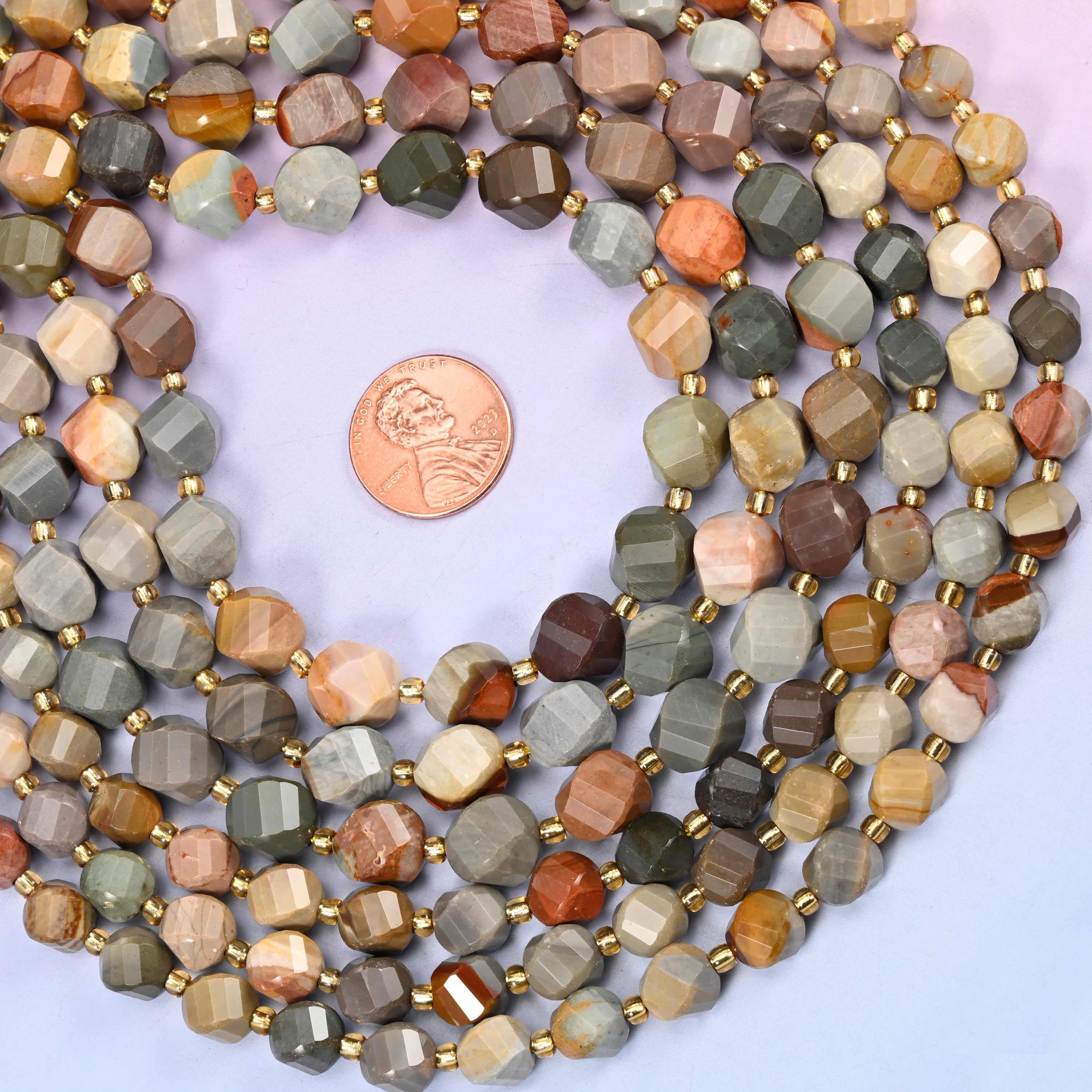 American Picture Jasper Faceted Spiral Twist Beads: Size 8mm 10mm, Jewelry Making, 15 inch Strand