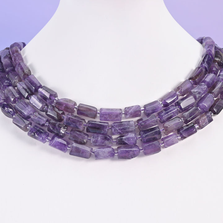 Amethyst Faceted Tube Beads Size 12x8mm Jewelry Making 15.5 Inch Strand