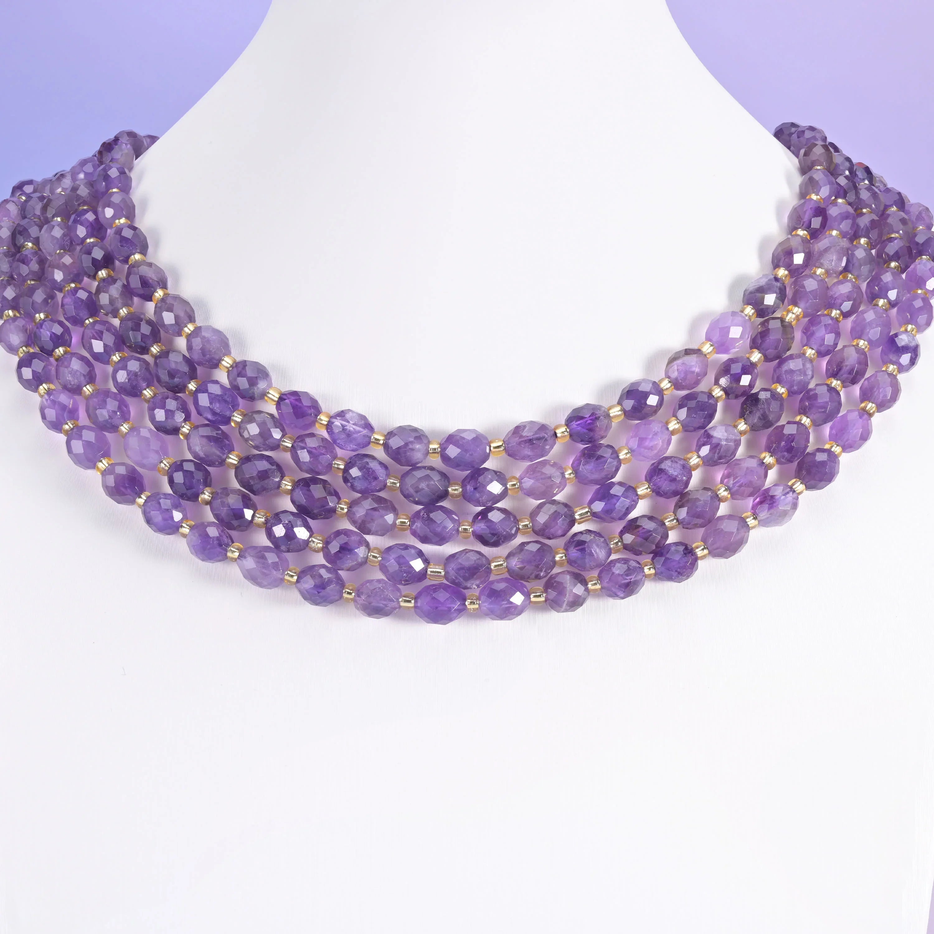 Amethyst Faceted Rice Barrel Beads