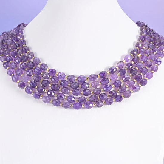 Amethyst Faceted Rice Barrel Beads