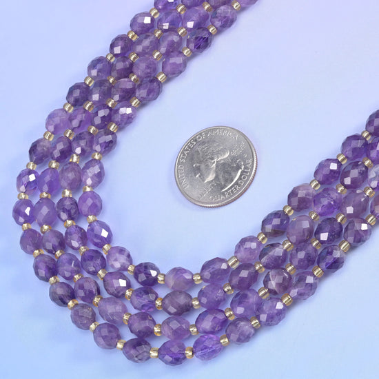 Amethyst Faceted Rice Barrel Beads
