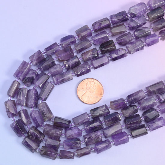 Amethyst Faceted Tube Beads Size 12x8mm Jewelry Making 15.5 Inch Strand