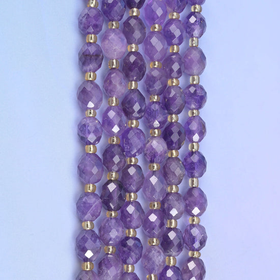Amethyst Faceted Rice Barrel Beads