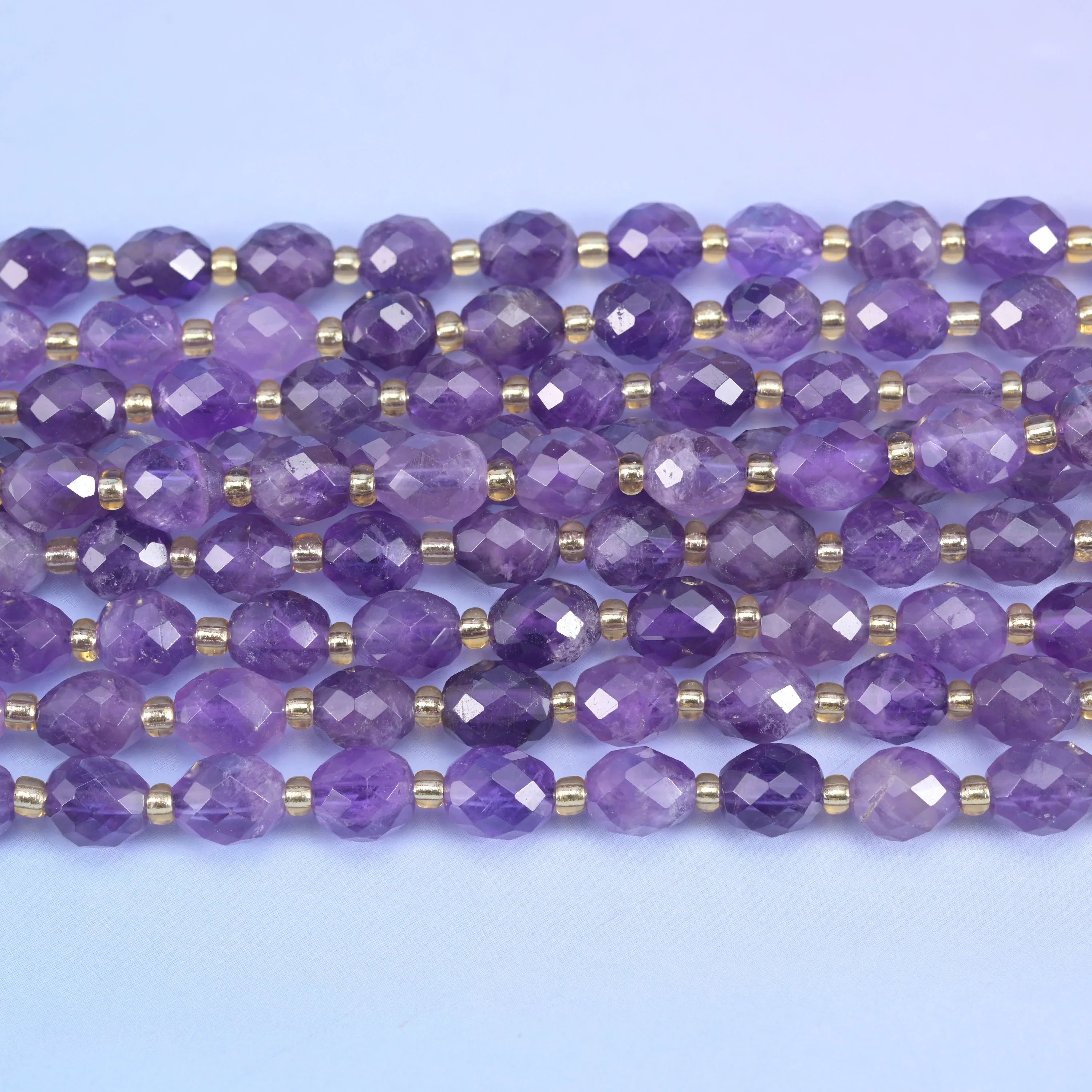 Amethyst Faceted Rice Barrel Beads