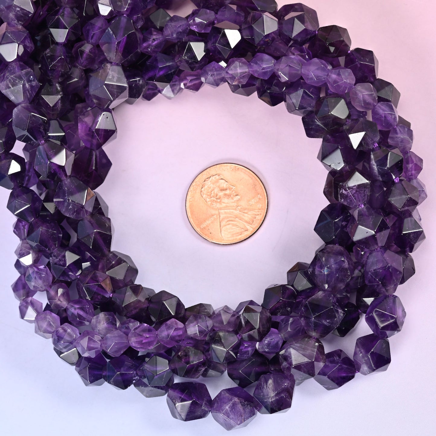 Amethyst Diamond Star Cut Beads 6mm, 8mm, 10mm Jewelry Making 15.5 Inch Strand