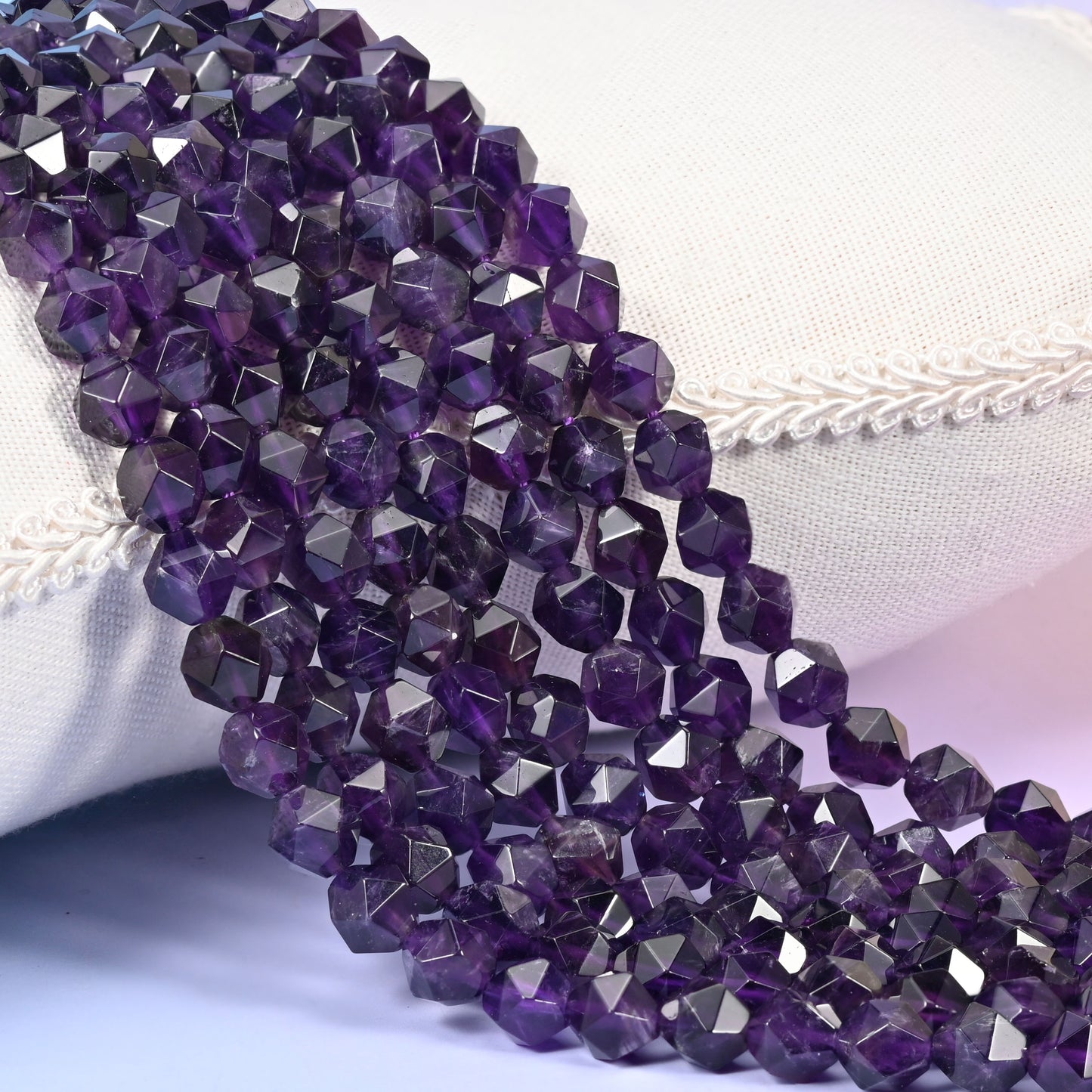 Amethyst Diamond Star Cut Beads 6mm, 8mm, 10mm Jewelry Making 15.5 Inch Strand