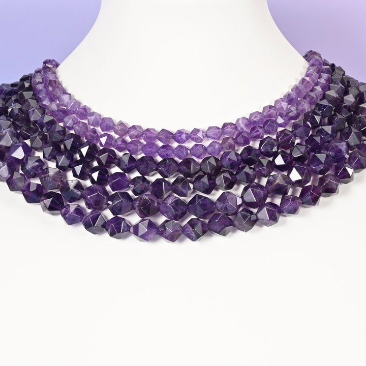 Amethyst Diamond Star Cut Beads 6mm, 8mm, 10mm Jewelry Making 15.5 Inch Strand