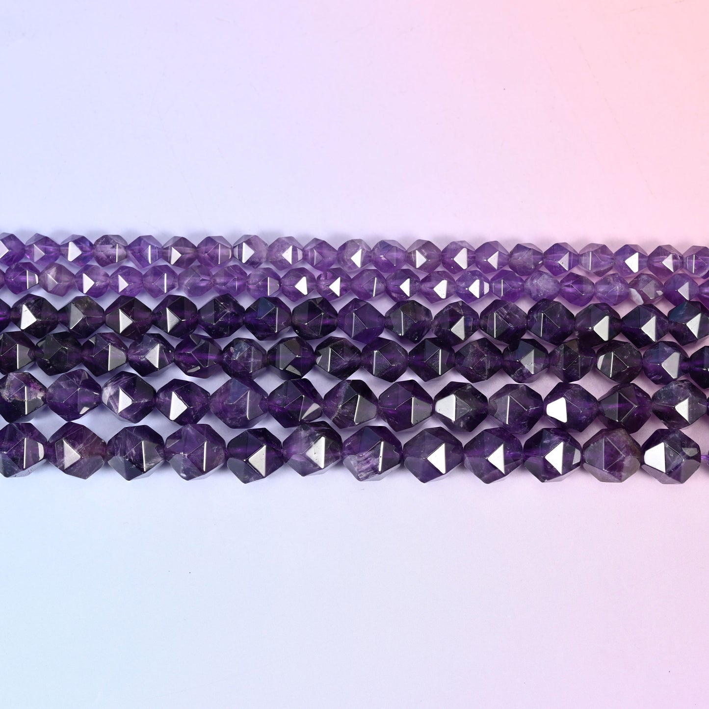 Amethyst Diamond Star Cut Beads 6mm, 8mm, 10mm Jewelry Making 15.5 Inch Strand