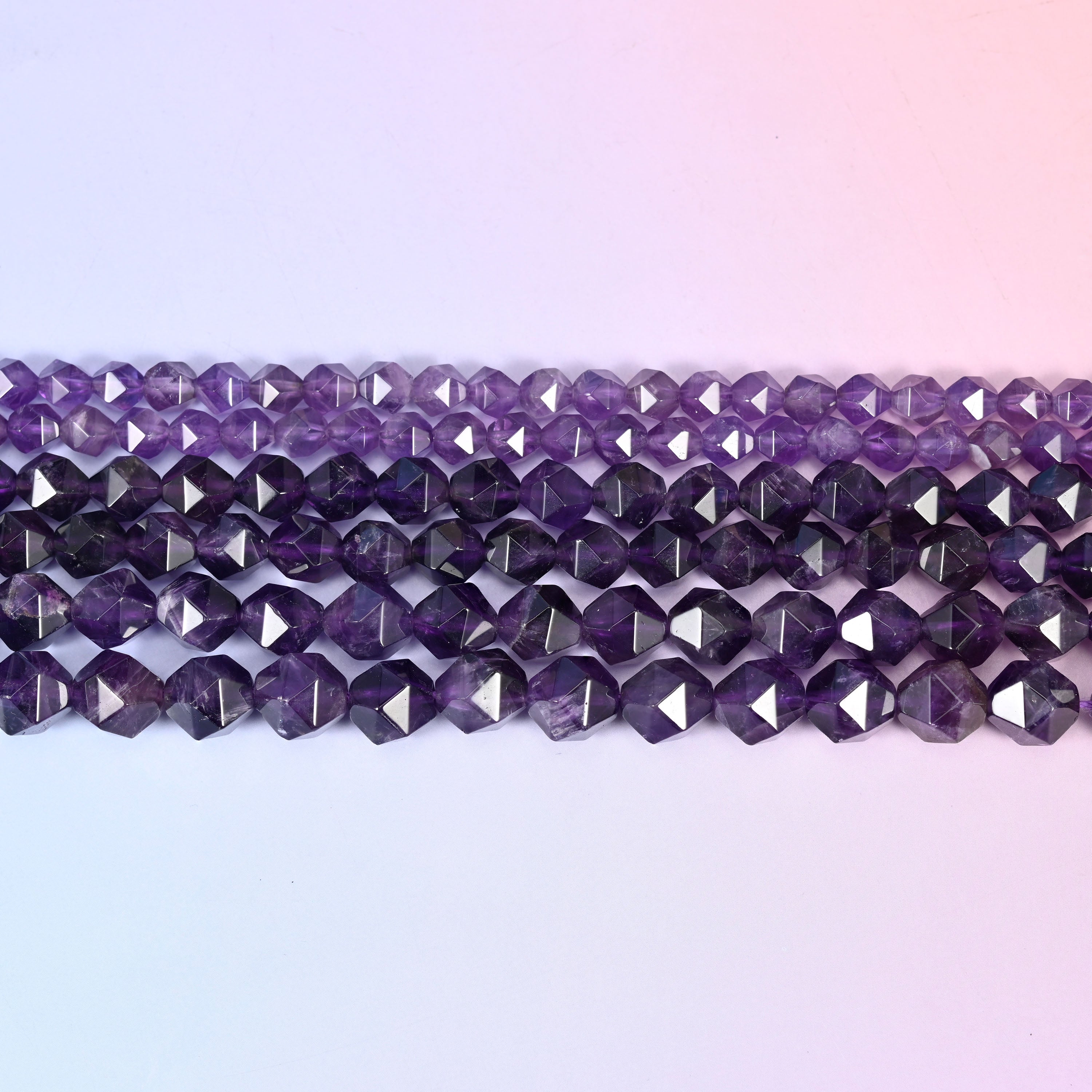 Amethyst Diamond Star Cut Beads 6mm, 8mm, 10mm Jewelry Making 15.5 Inch Strand