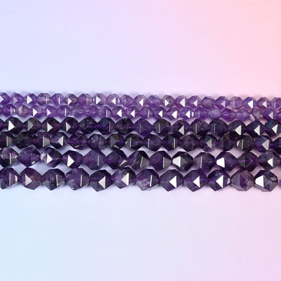 Amethyst Diamond Star Cut Beads 6mm, 8mm, 10mm Jewelry Making 15.5 Inch Strand