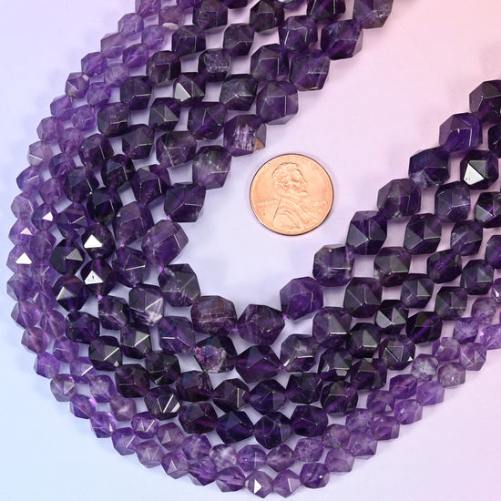 Amethyst Diamond Star Cut Beads 6mm, 8mm, 10mm Jewelry Making 15.5 Inch Strand