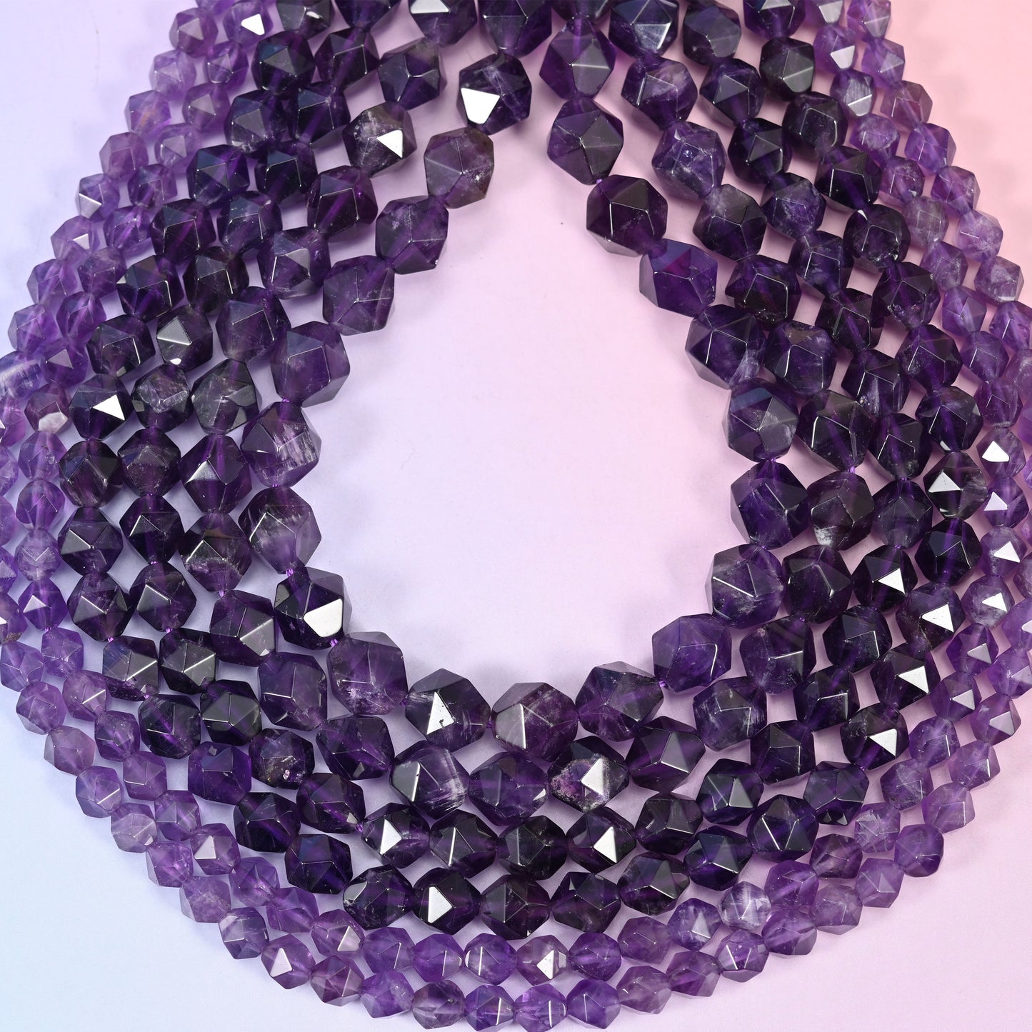 Amethyst Diamond Star Cut Beads 6mm, 8mm, 10mm Jewelry Making 15.5 Inch Strand