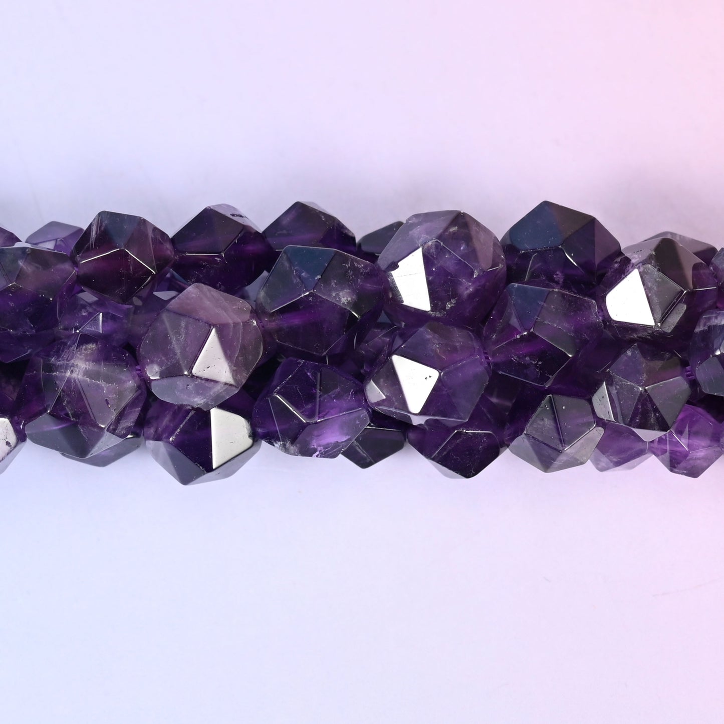 Amethyst Diamond Star Cut Beads 6mm, 8mm, 10mm Jewelry Making 15.5 Inch Strand