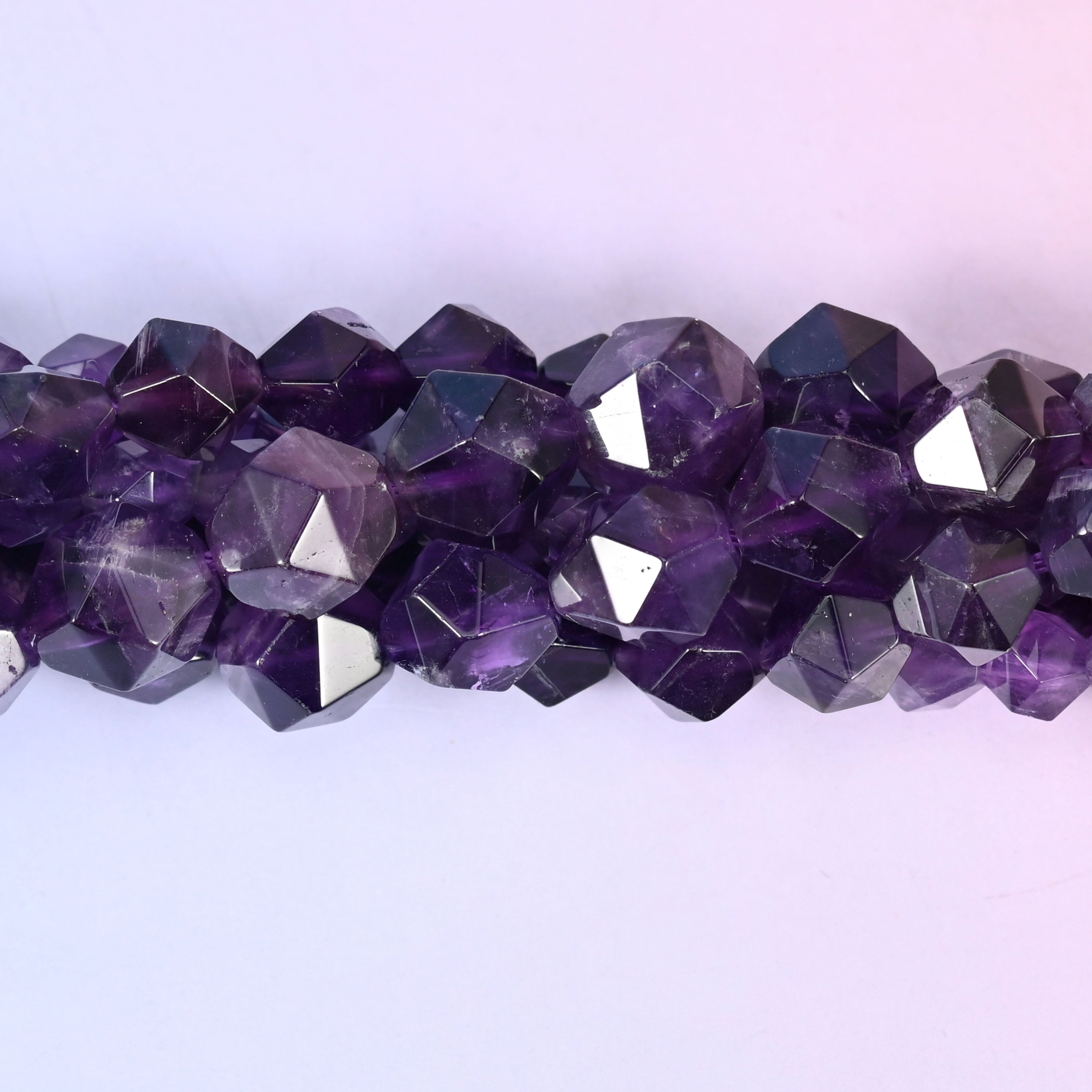 Amethyst Diamond Star Cut Beads 6mm, 8mm, 10mm Jewelry Making 15.5 Inch Strand