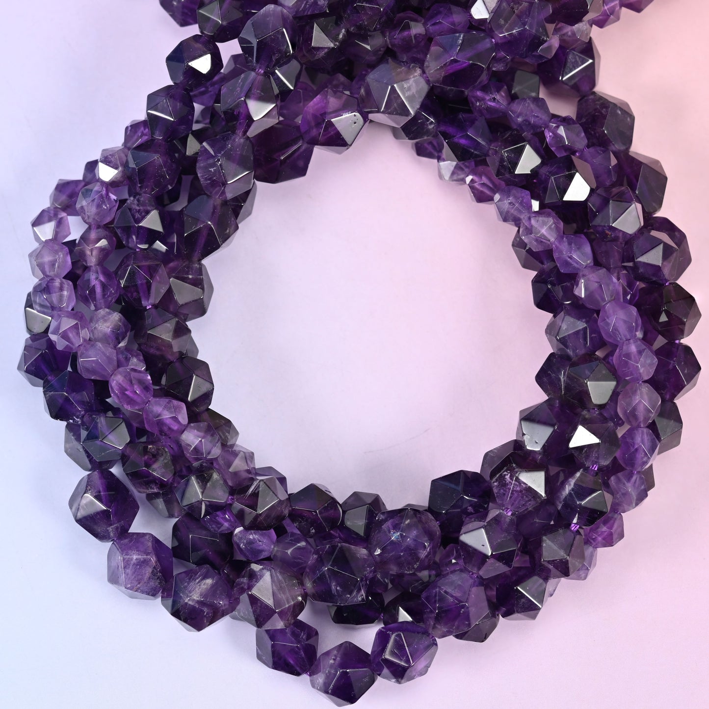 Amethyst Diamond Star Cut Beads 6mm, 8mm, 10mm Jewelry Making 15.5 Inch Strand