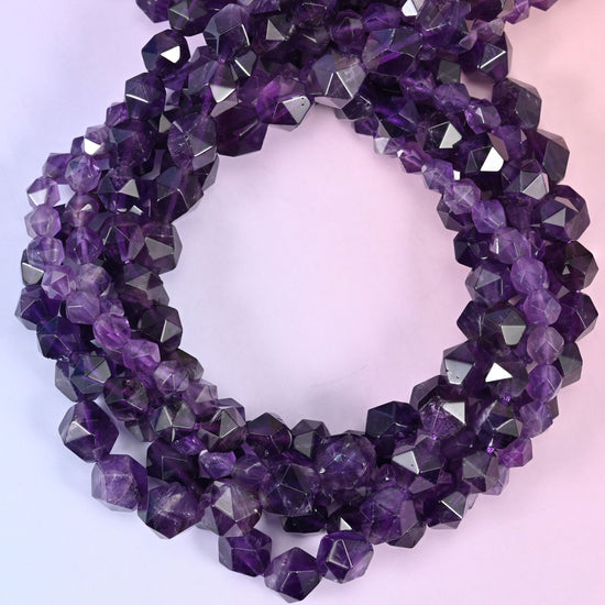 Amethyst Diamond Star Cut Beads 6mm, 8mm, 10mm Jewelry Making 15.5 Inch Strand