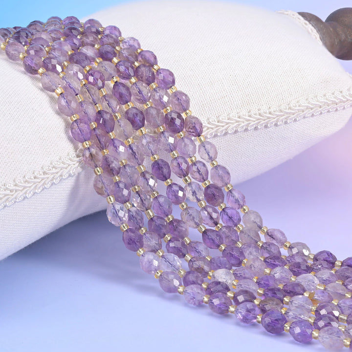 Amethyst Rutilated Quartz Faceted Rice Barrel Beads