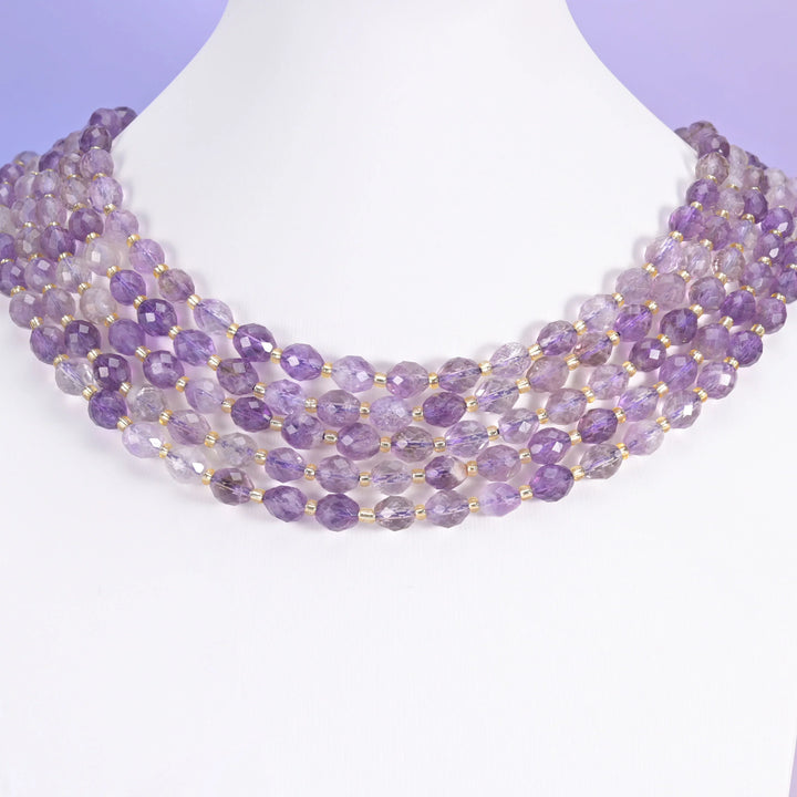 Amethyst Rutilated Quartz Faceted Rice Barrel Beads