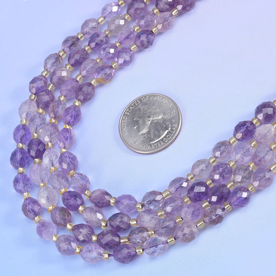 Amethyst Rutilated Quartz Faceted Rice Barrel Beads