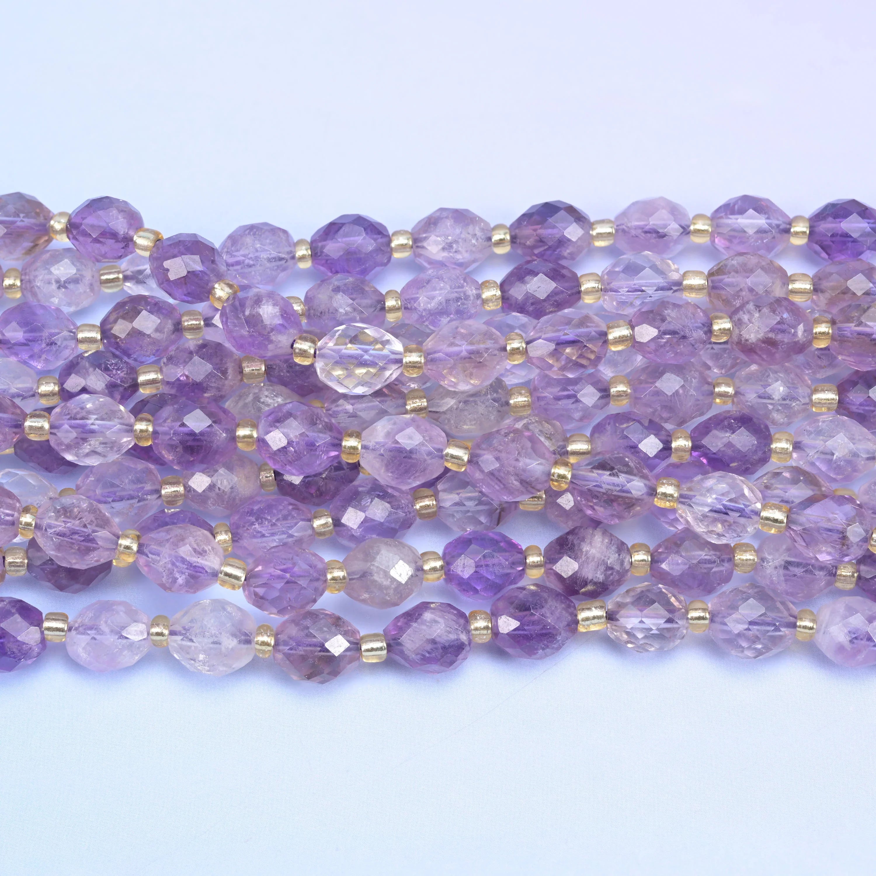 Amethyst Rutilated Quartz Faceted Rice Barrel Beads