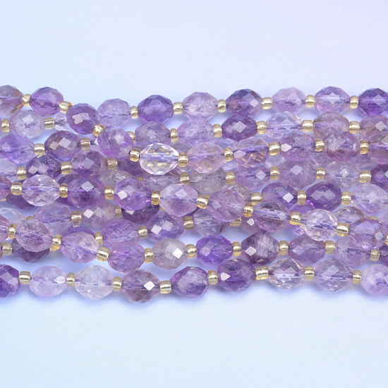 Amethyst Rutilated Quartz Faceted Rice Barrel Beads