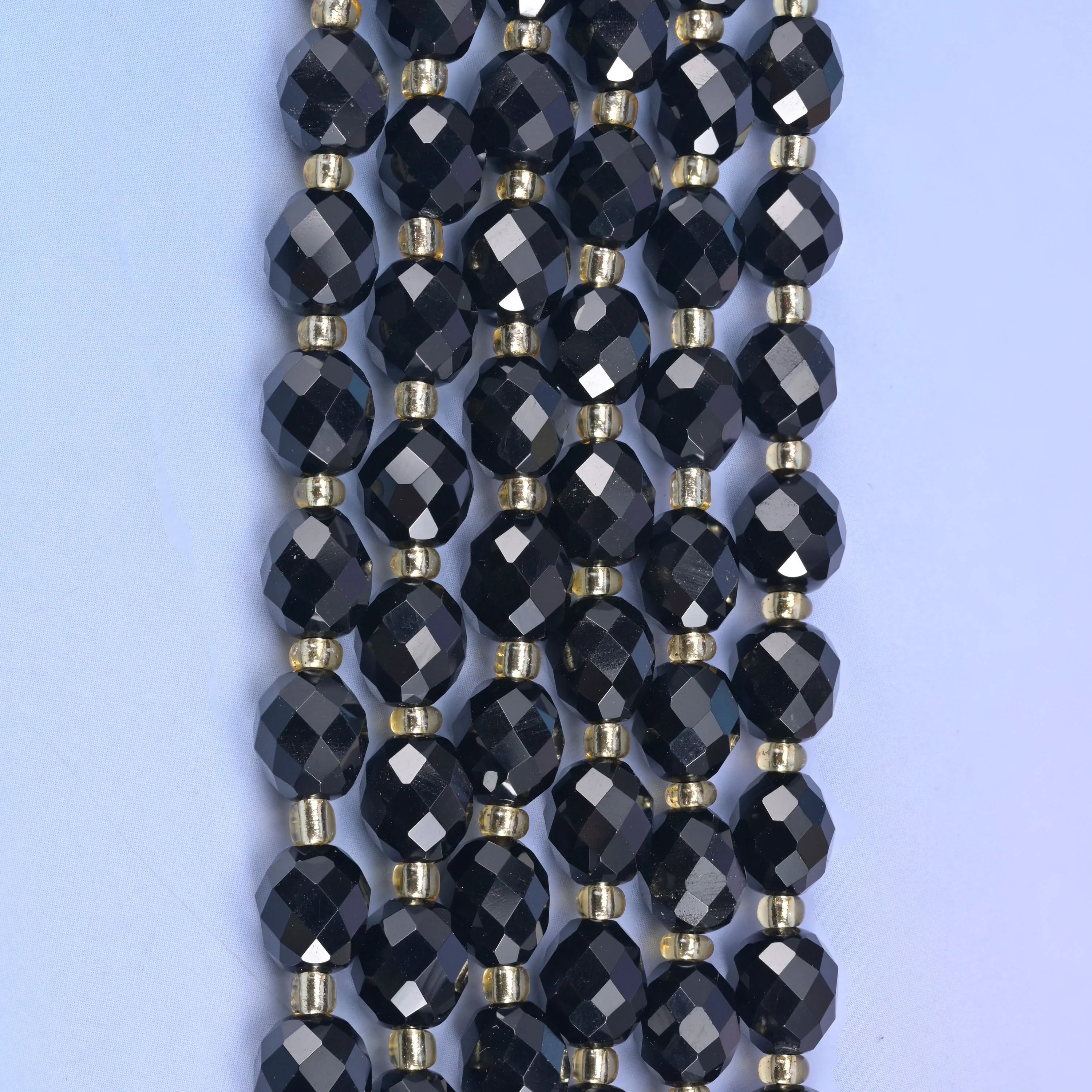 Black Onyx Faceted Rice Barrel Beads