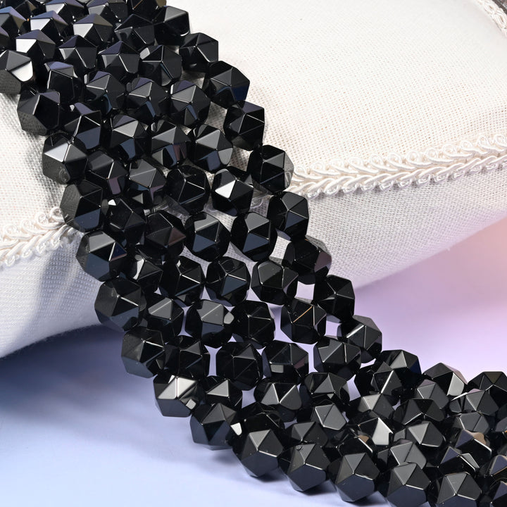 Black Onyx Diamond Star Cut Beads 6mm 8mm 10mm Jewelry Making 15.5 Inch Strand