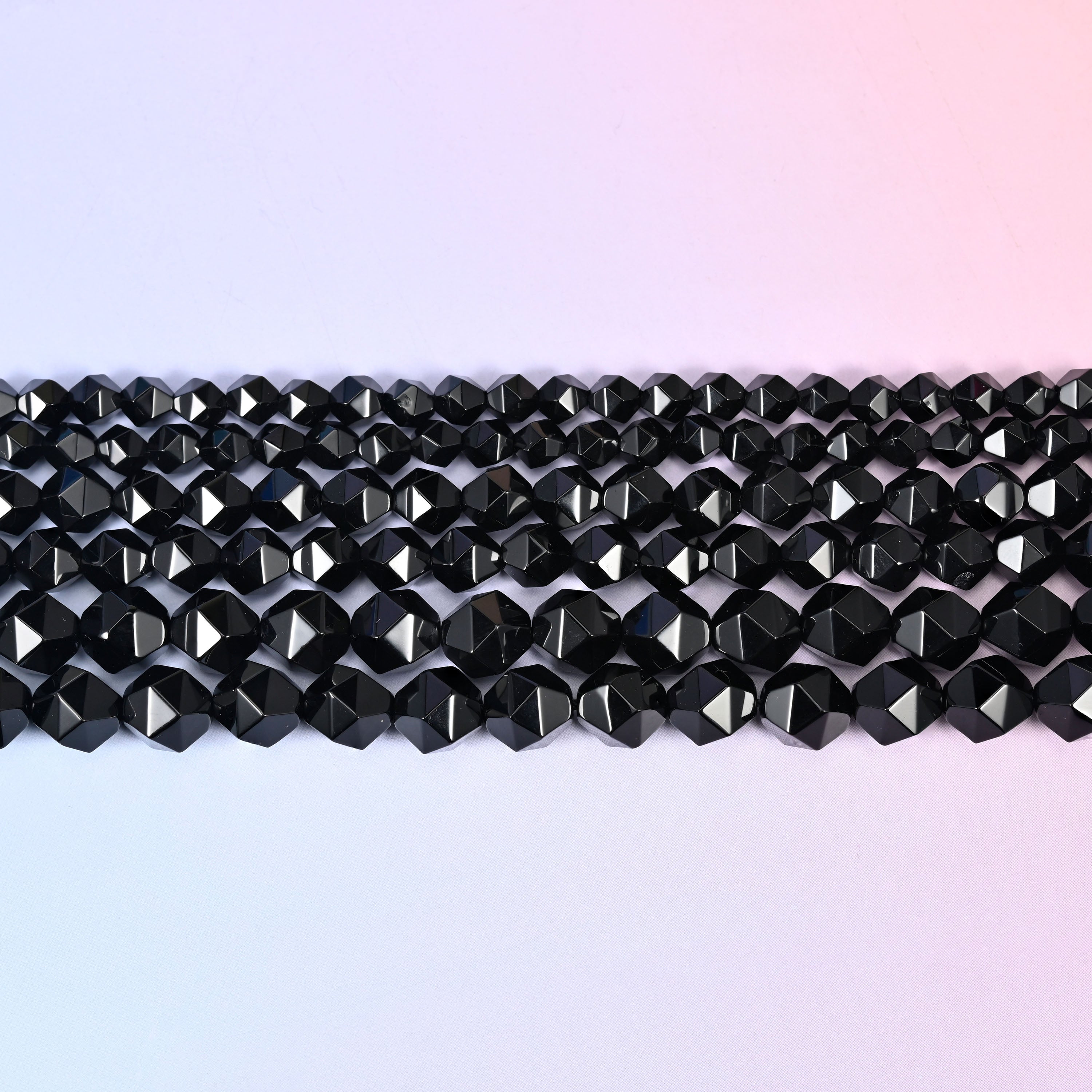 Black Onyx Diamond Star Cut Beads 6mm 8mm 10mm Jewelry Making 15.5 Inch Strand