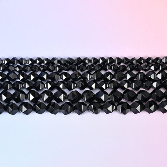 Black Onyx Diamond Star Cut Beads 6mm 8mm 10mm Jewelry Making 15.5 Inch Strand