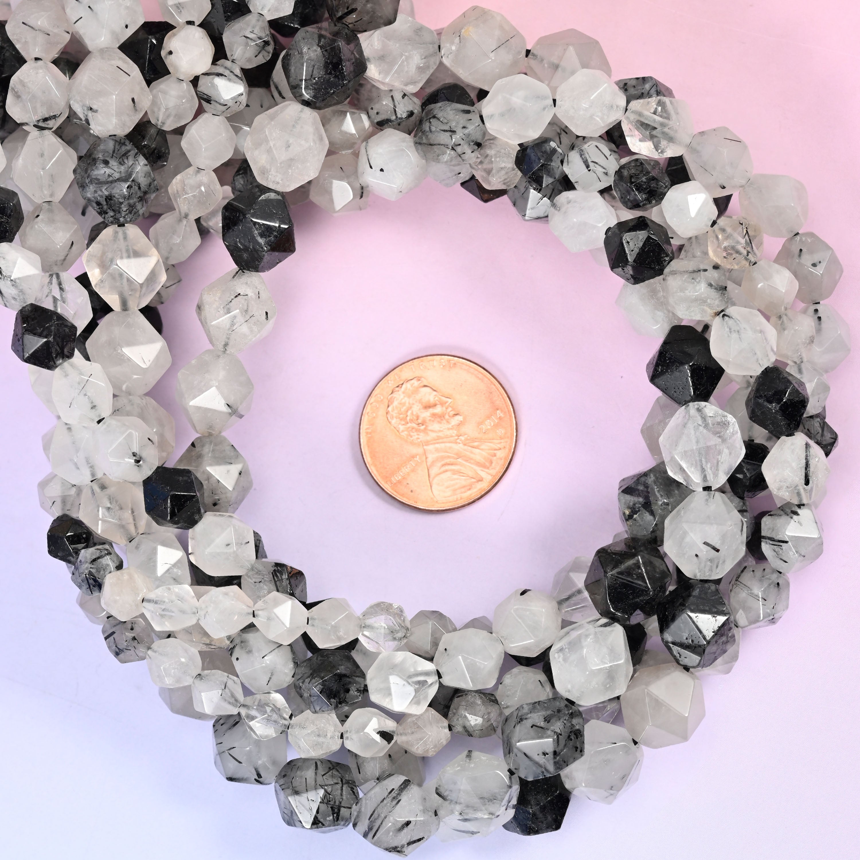 Black Rutilated Quartz Diamond Star Cut Beads 6mm 8mm 10mm Jewelry Making 15.5 Inch Strand