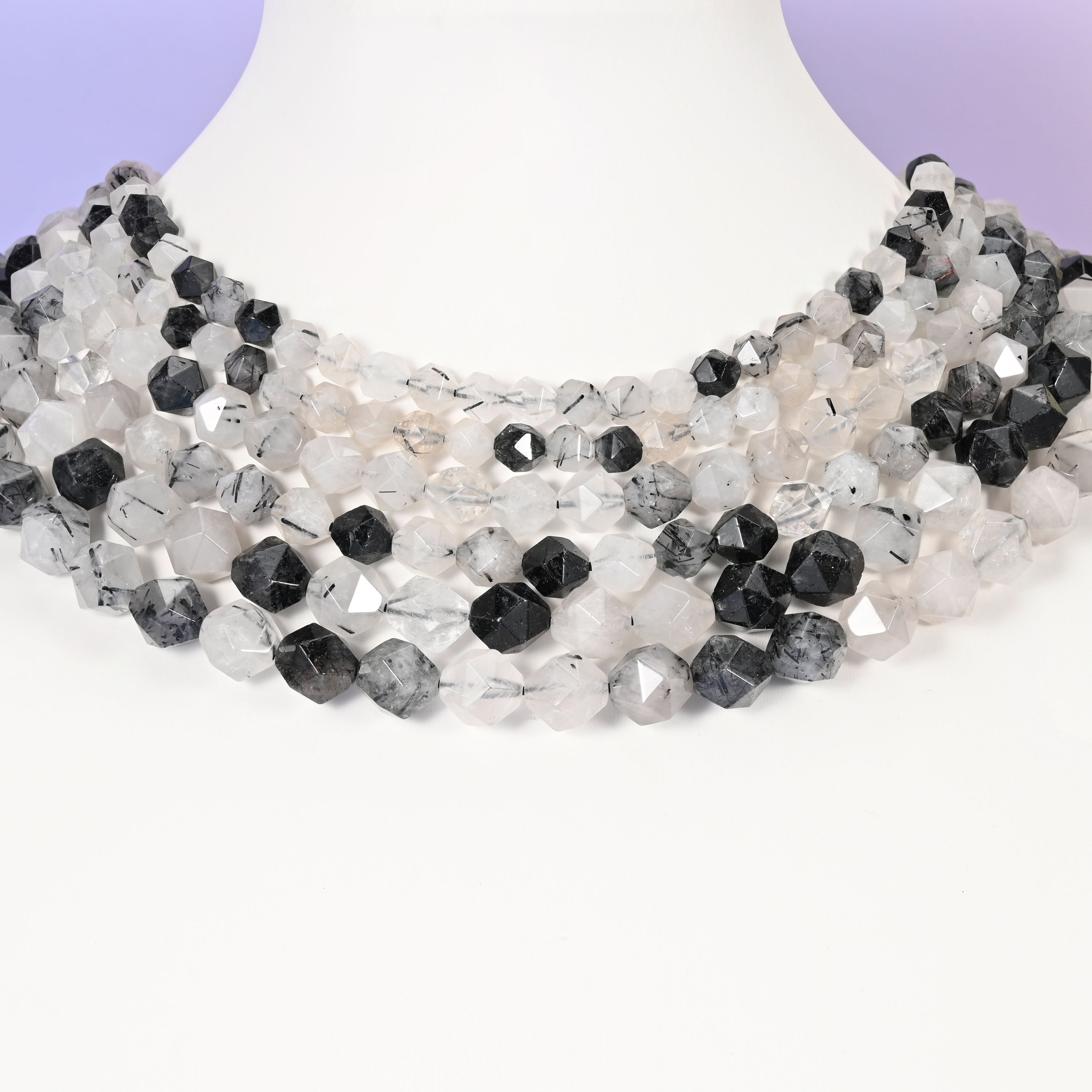 Black Rutilated Quartz Diamond Star Cut Beads 6mm 8mm 10mm Jewelry Making 15.5 Inch Strand