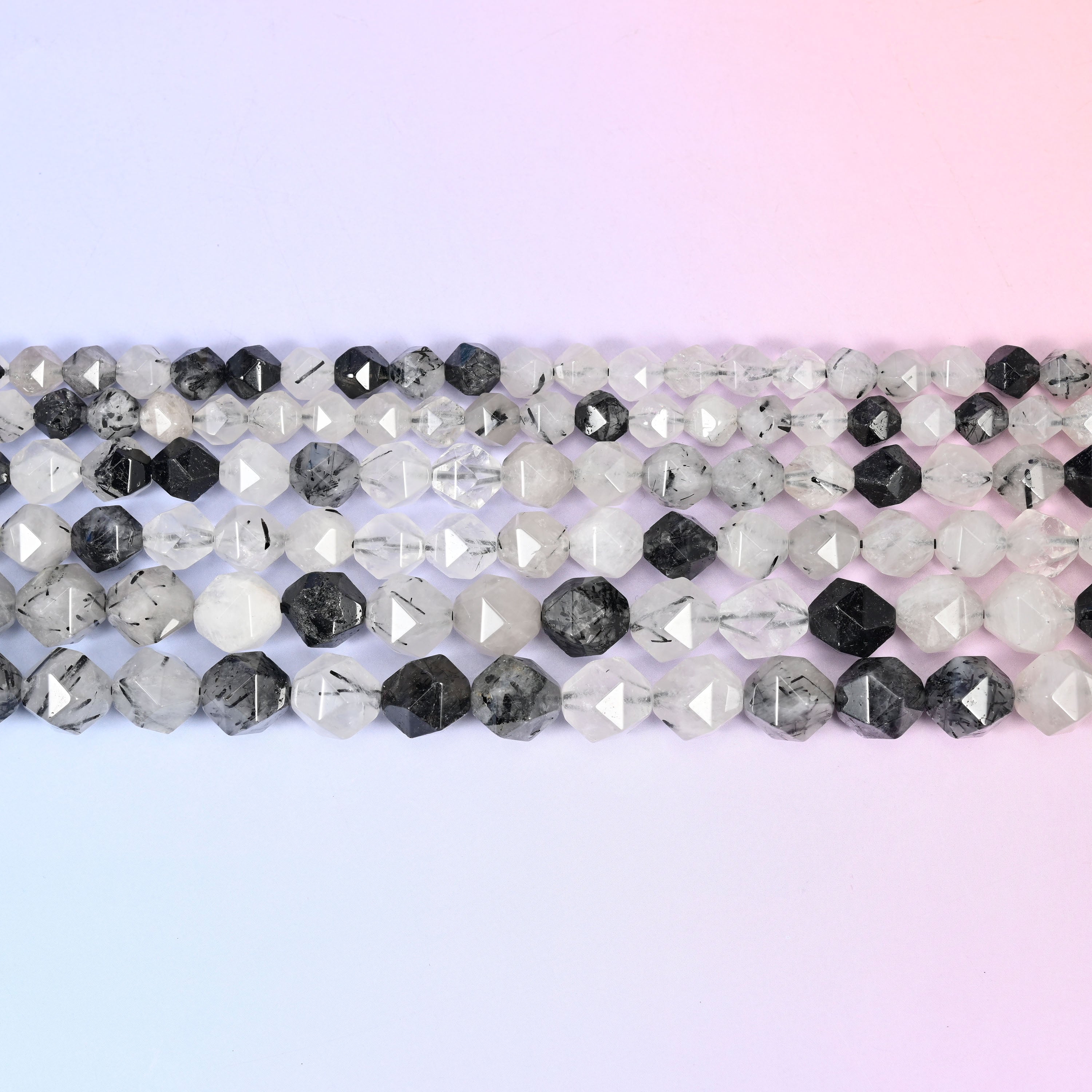 Black Rutilated Quartz Diamond Star Cut Beads 6mm 8mm 10mm Jewelry Making 15.5 Inch Strand