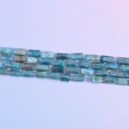 Blue Apatite Faceted Tube Beads Size 12x8mm Jewelry Making 15.5 Inch Strand