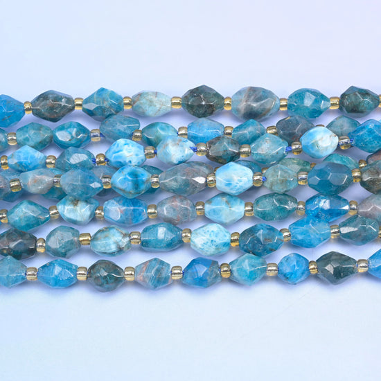 Blue Apatite Faceted Rice Barrel Beads Size 6x8mm Jewelry Making 15.5 Inch Strand