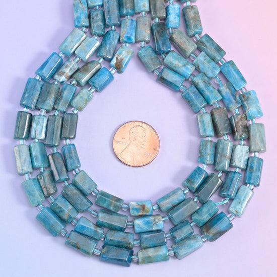 Blue Apatite Faceted Tube Beads Size 12x8mm Jewelry Making 15.5 Inch Strand