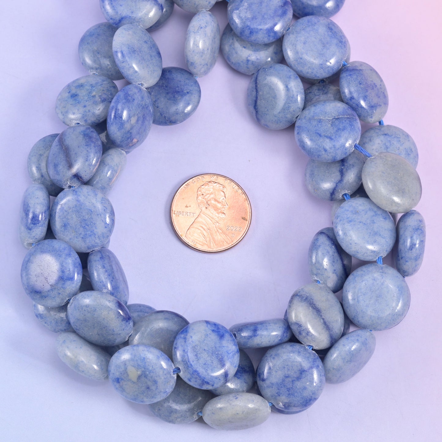 Blue Aventurine Smooth Coin Beads Size 15mm Jewelry Making 15 Inch Strand
